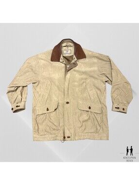 Rainforest Men's Tan Leather Collar Barn Chore Coat Jacket Suede Collar M Vtg
